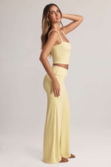 Melida-Modal Foldover Wide-Leg Trousers in Lemon Sherbet
