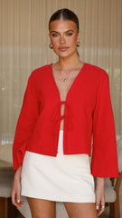 Kiera Tie Front Top - Red
