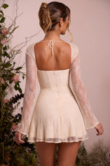 Ninette-Long Sleeve Lace Corset Mini Dress in Ivory
