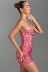 Azelie-Embellished Draped Corset Mini Dress in Watermelon