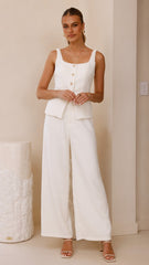 Karrina Tweed Button Up Vest and Pants Set - White