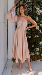 Brooklyn One Shoulder Midi Dress - Champagne