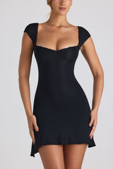 Joss-Modal Asymmetric Lace-Up A-Line Mini Dress in Black