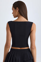 Kadie-Open-Front Crop Top in Black