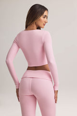 Kiva-Modal Ribbed Cropped Cardigan in Pastel Pink