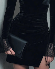 Black Velour Square Neck Mini Dress