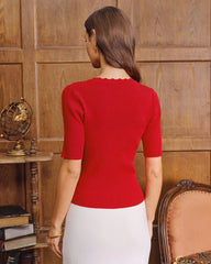 Red Knit Half Sleeves Cardigan