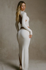 Nadina-Modal Asymmetric-Waist Maxi Skirt in Ivory
