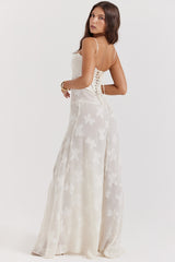 Vintage Cream Floral Lace Back Maxi Dress