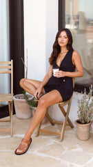 Gallia Asymmetrical Top and Shorts Set - Black