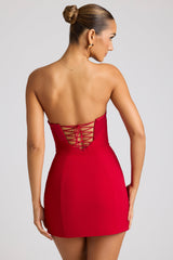 Eliska-Strapless A-Line Mini Dress in Fire Red
