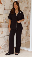 Madian Button Up Shirt and Pants Set - Black