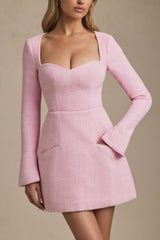 Taesha-Sweetheart-Neck Structured Mini Dress in Soft Pink