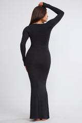 Mona-Ribbed Modal Mid Rise Maxi Skirt in Black