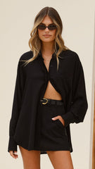Charla Button Up Top - Black