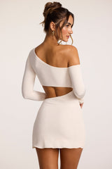 Leni-Textured Jersey Asymmetric Cut Out Mini Dress in Ivory