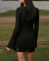 Black Bell Sleeve Knit Cardigan