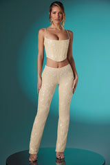 Fallon-Petite Embellished Lace Low Rise Trousers in Ivory
