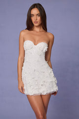 Edita-Embellished Bandeau A-line Mini Dress in White