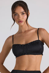 Siobhan-Ruffle-Trim Smocked Crop Top in Black