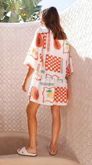 Aceso Asymmetrical Mini Dress - Lemon / Papaya Print