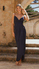 Charlotte Draped Maxi Dress - Navy