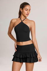 Azaria-Modal Ruffle Mid-Rise Mini Skort in Black