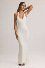 Hallie-Modal Halterneck Maxi Dress in White