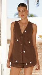 Hayley Vest and Shorts Set - Chocolate / White Polka Dot