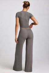 Nour-Mid Rise Wide Leg Trouser in Grey