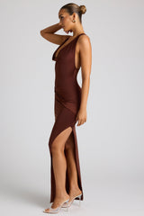 Ravenna-Multiwear Cowl Neck Wrap Over Evening Gown in Chocolate Brown