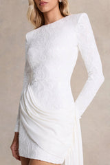 Florecita | White Embellished Lace Mini Dress With Sash Detail