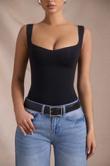 Tait-Seamless Sweetheart-Neck Bodysuit in Black
