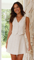 Evangeline Mini Skirt - Beige Stripe