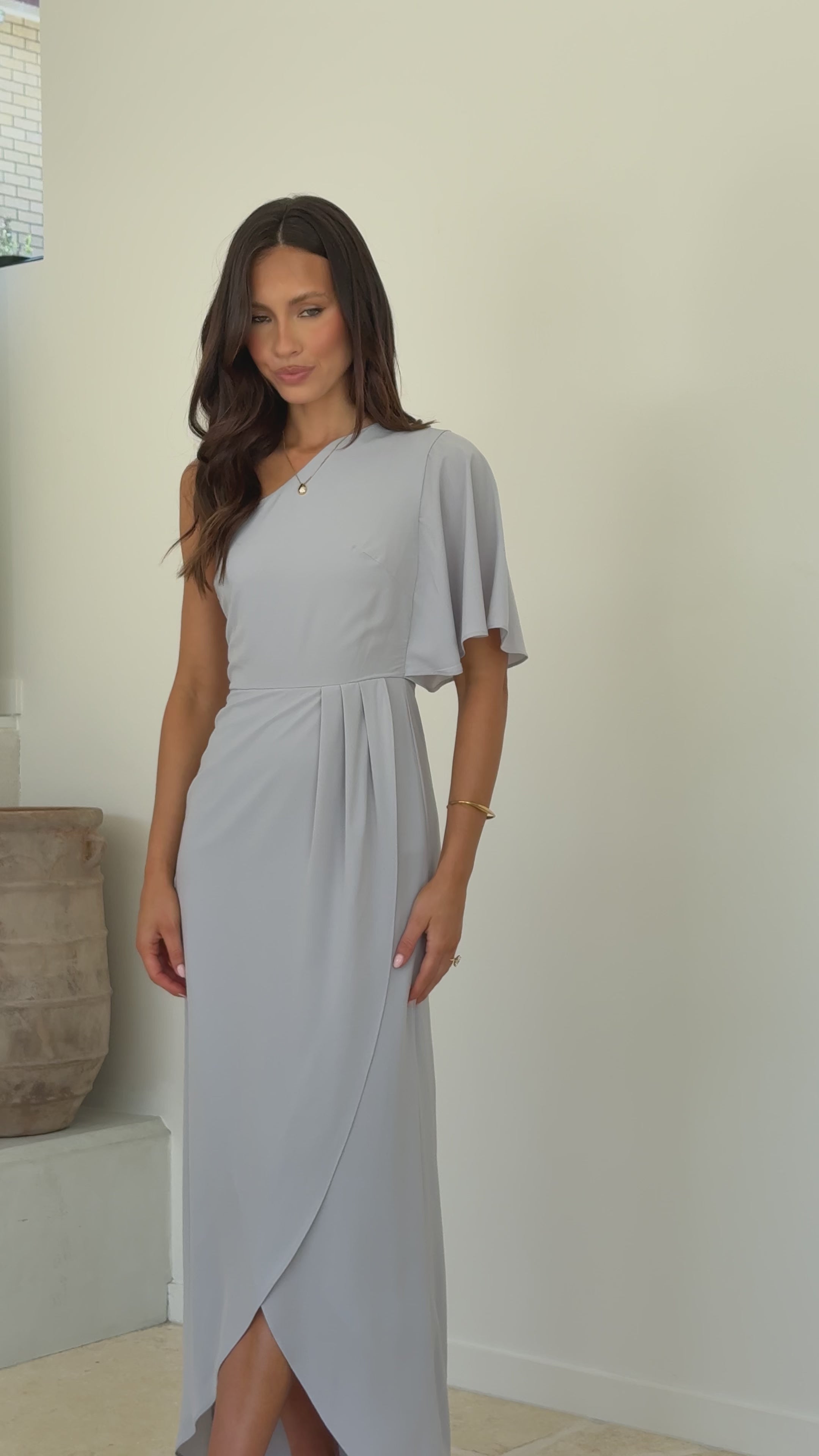 Emma One Sleeve Maxi Dress - Silver