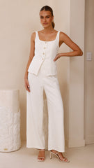 Karrina Tweed Button Up Vest and Pants Set - White