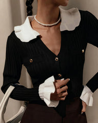 Black Contrasting Button Knit Cardigan