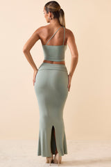 Lena-Modal Twist-Front Maxi Skirt in Smoke Green