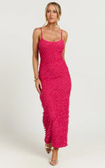 Lilibeth Midi Dress - Strappy Frill Detail Slip Dress in Pink
