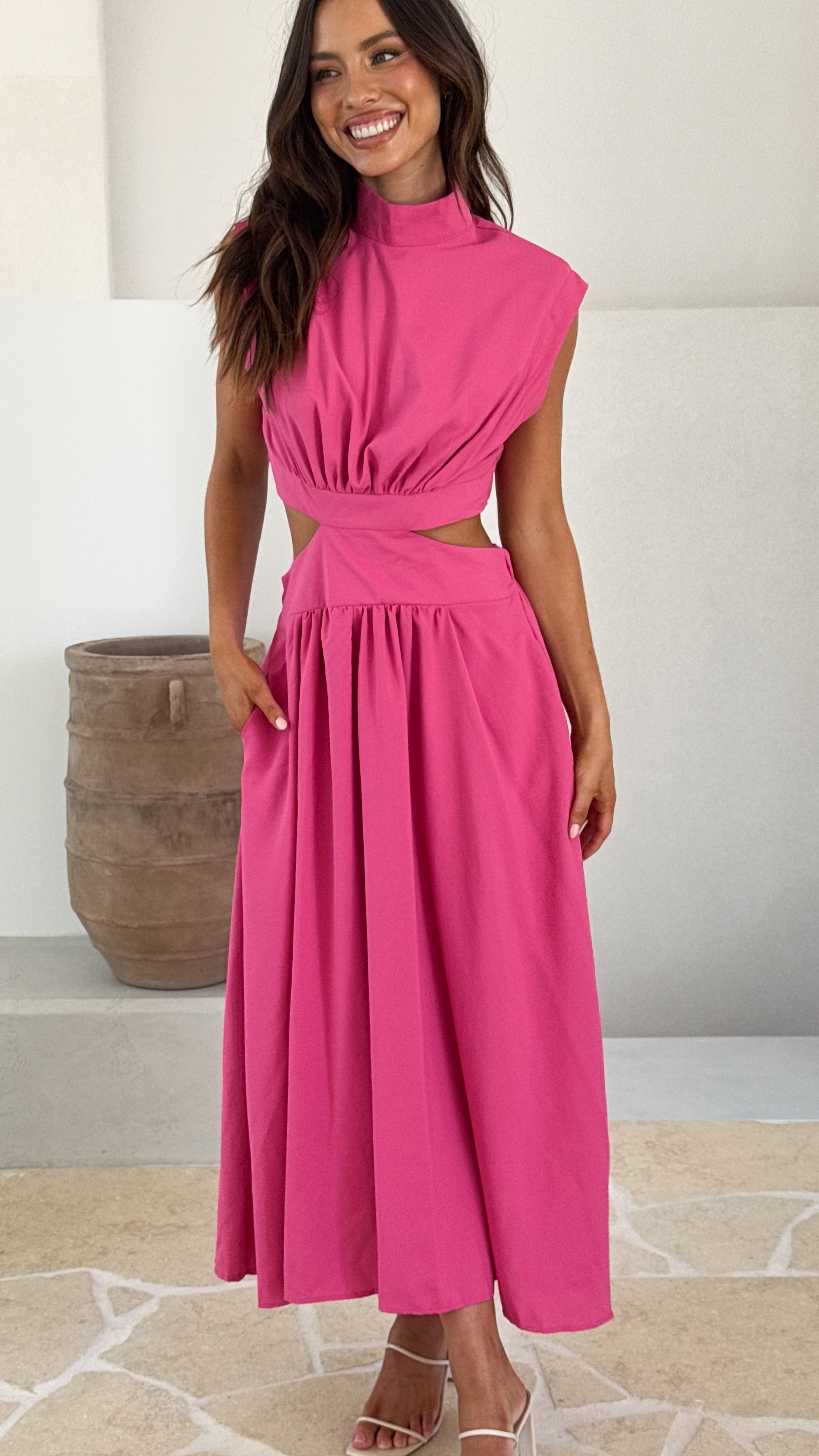 Maddison Midi Dress - Hot Pink