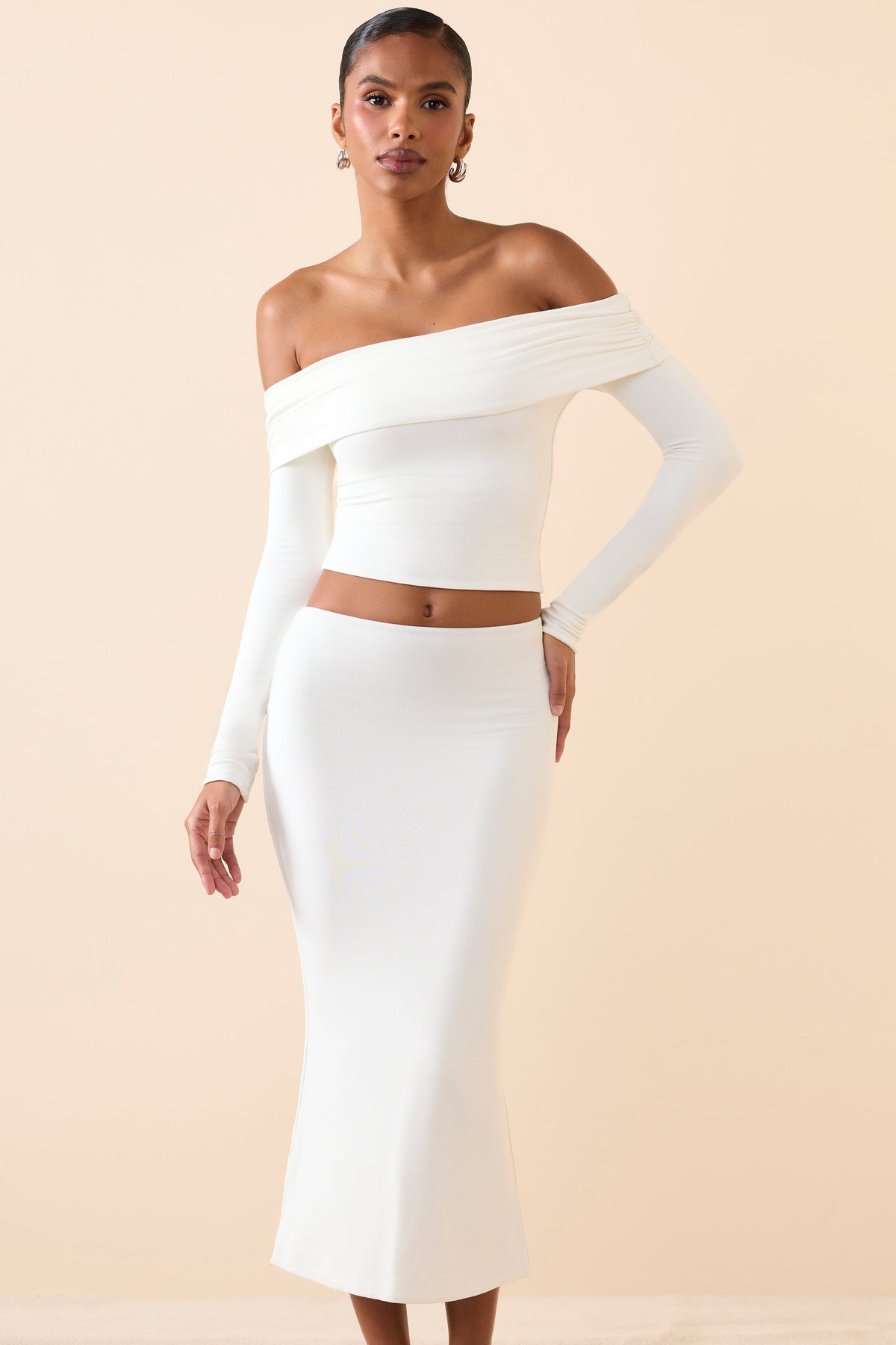 Livvy-Modal Mid-Rise Midaxi Skirt in White