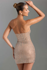 Azelie-Embellished Draped Corset Mini Dress in Honey