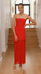 Fenella Asymmetrical Maxi Dress - Red