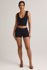Lisha-Modal Ribbed Mid-Rise Foldover Shorts in Black