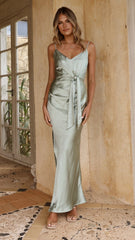 Yasmeen Tie Front Maxi Dress - Sage