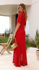 Saisha Crochet Maxi Dress - Red