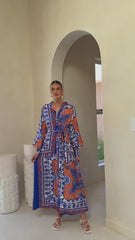 Tasha Maxi Dress - Blue/Orange Print