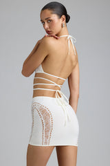 Joni-Embellished Mid-Rise Mini Skirt in Ivory