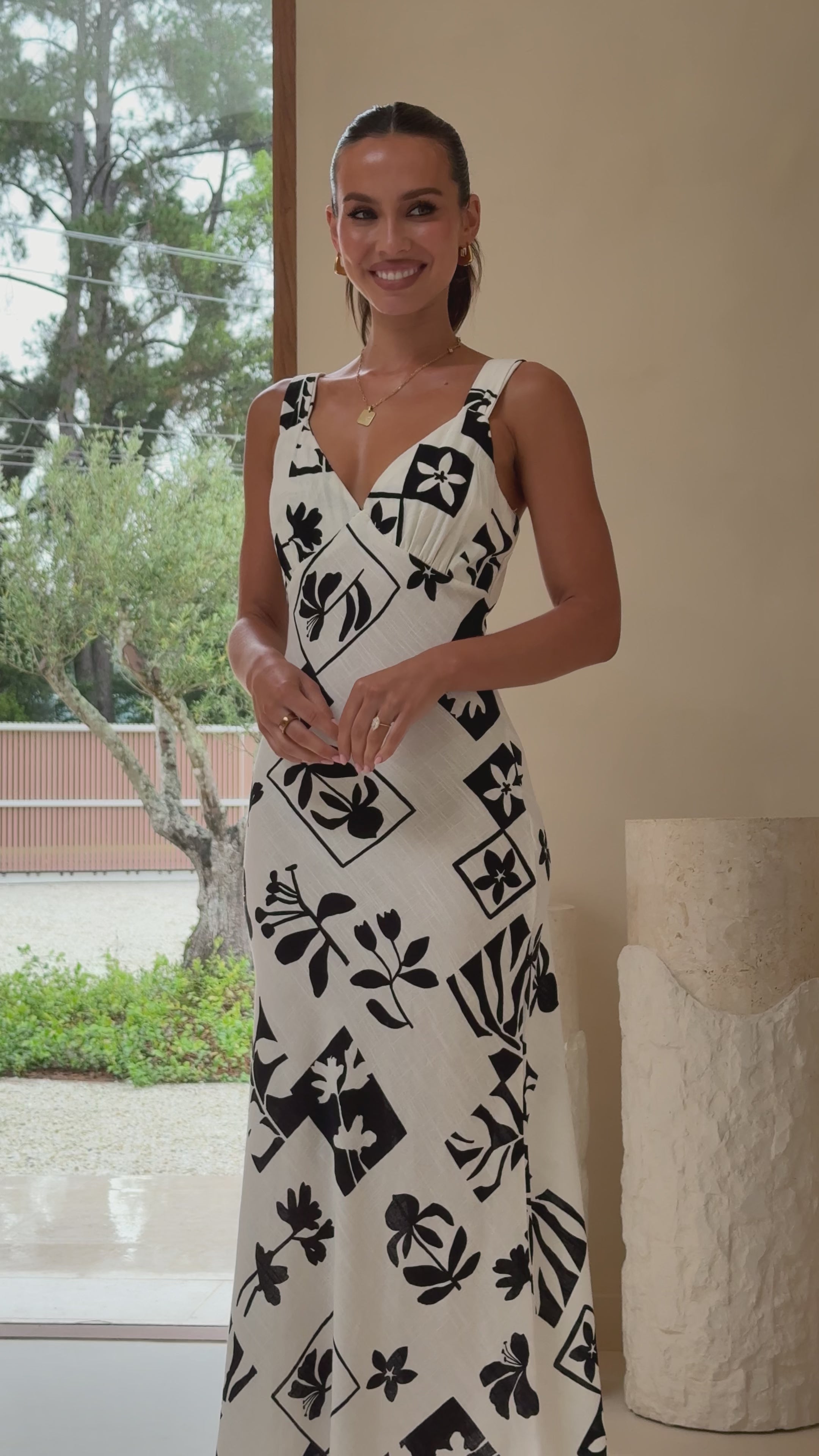 Samaya Maxi Dress - Black/White Print