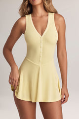 Annie-Modal Button-Detail A-Line Mini Dress in Lemon Sherbet